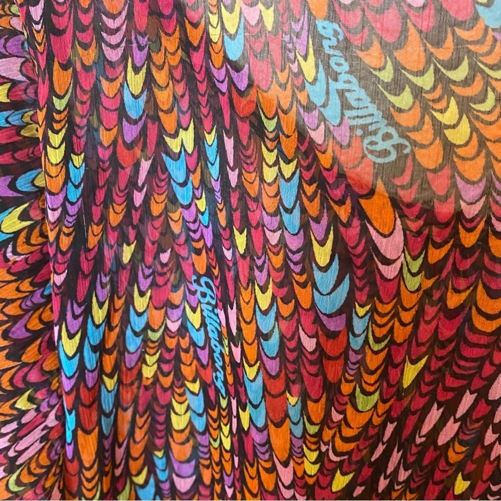 Billabong sheer blouse‎ multicolor abstract pattern large elastic hem